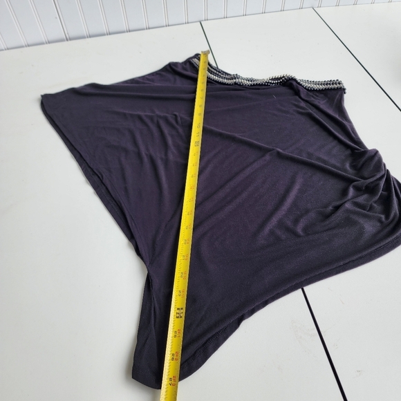 Bebe Women’s Stretch Black Beaded Asymmetrical One Cold Shoulder Top Blouse XS - Picture 8 of 11